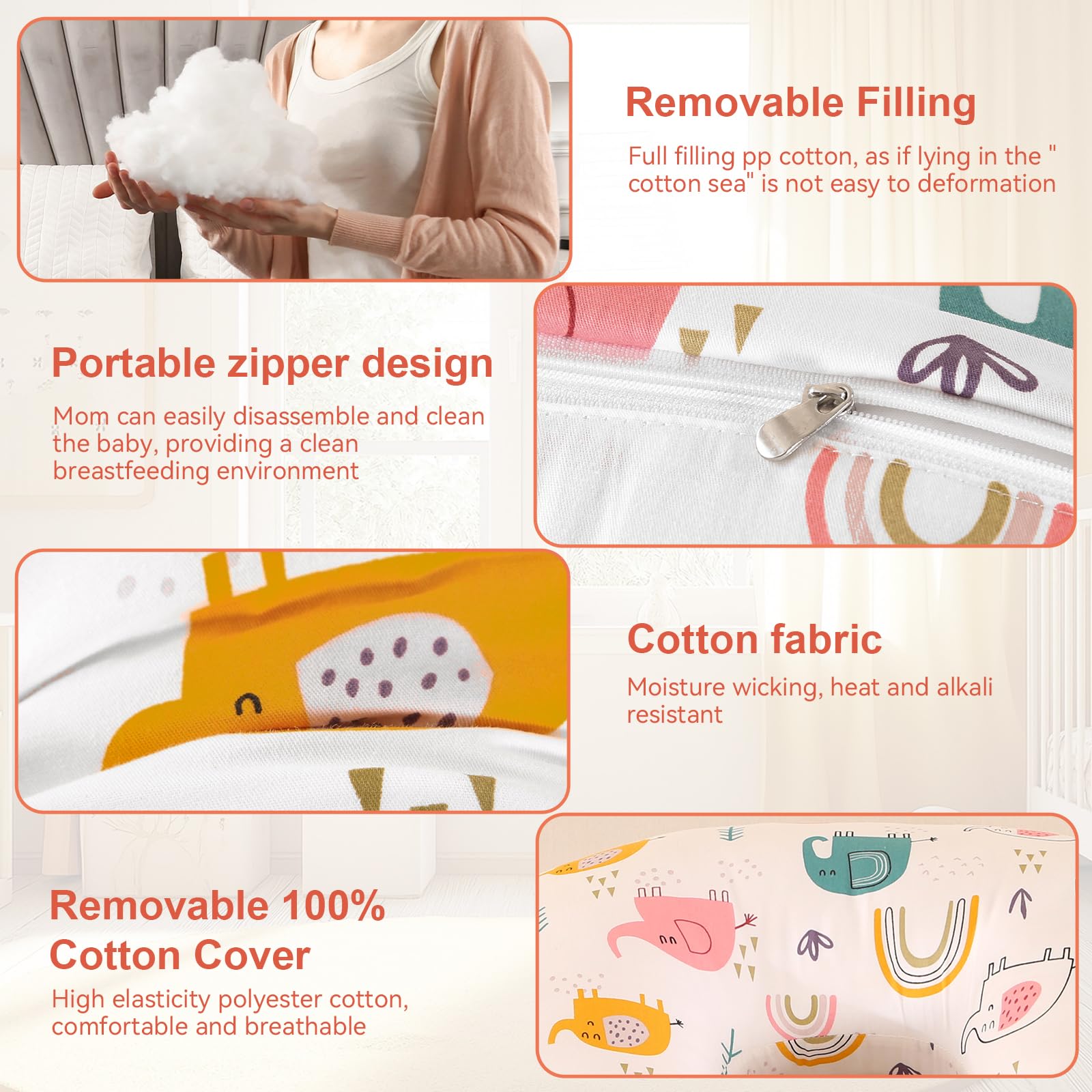 Labtec Coussin d'allaitement Bébé, Oreiller d'allaitement, Coussin pour Alimentation au Biberon, Housse de Coussin Amovible 100% Coton
