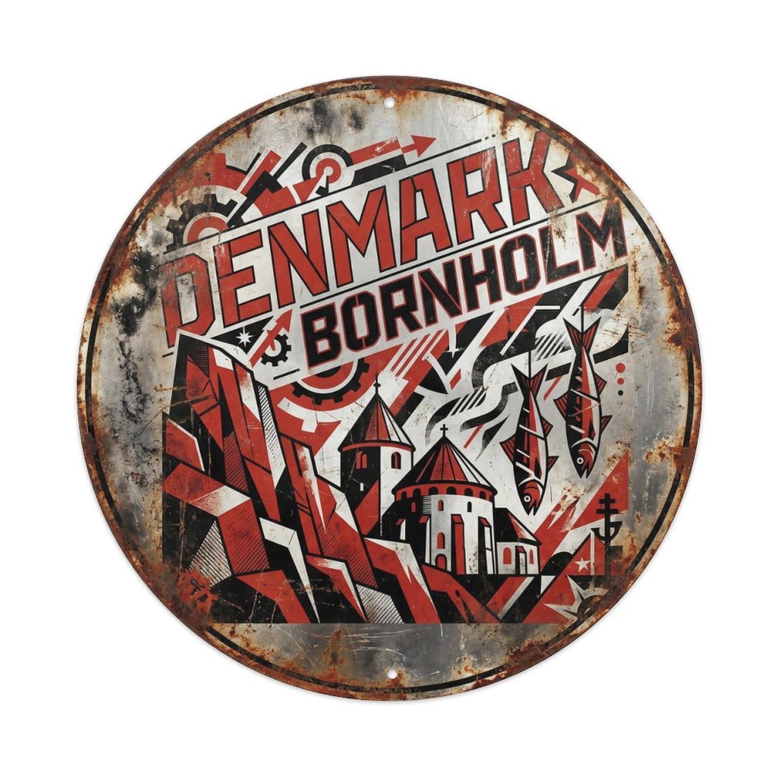 Bornholm Cliffs Danish Constructivist Harbor Landmark Metal Tin Sign