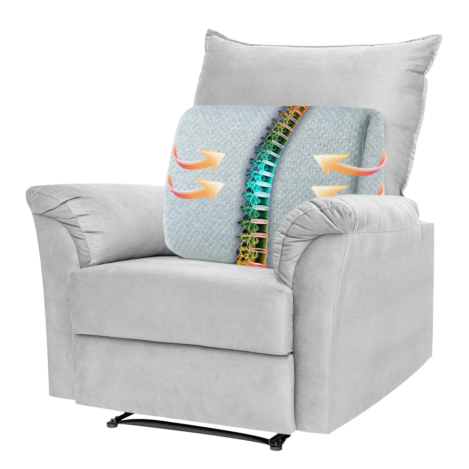 MABOZOO Memory Foam Back Support Cushion for Recliner Chair,Lumbar Support Pillow for Elderly,Extra Large Lumbar Support Pillow with Extension Straps,Light Grey
