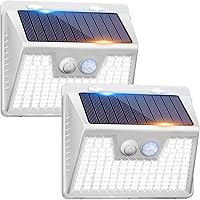 Vista 28 de Peasur Luces solares impermeables para exteriores, paquete de 4 140 luces LED con sensor de movimiento, 3 modos de luces de seguridad alimentadas