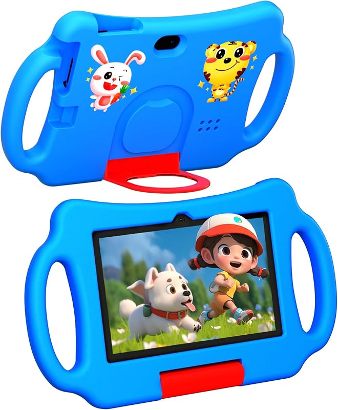 Vyrolina Kids Tablet 7 Inch 4GB RAM 32GB Memory, Lightweight Shockproof Case,Long Battery Life, Parental Control, WiFi Dual Camera for Kids Ages 4+, Nice Present Gift (Blue)