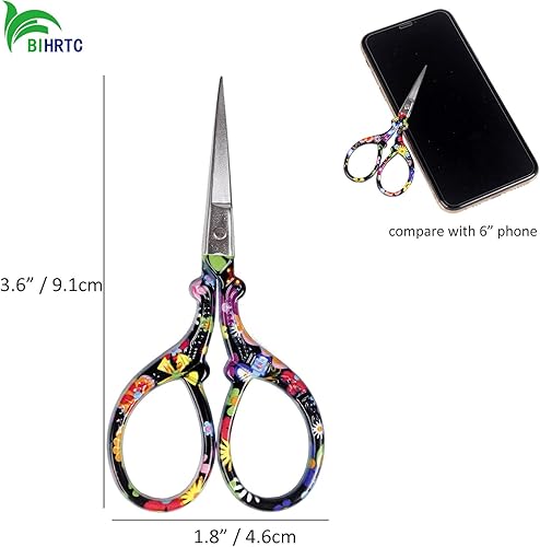 Miniatura 2 de BIHRTC Tijeras pequeñas de 3.6 pulgadas para bordar, tijeras afiladas de acero inoxidable puntiagudas, tijeras de punto de cruz, herramienta de