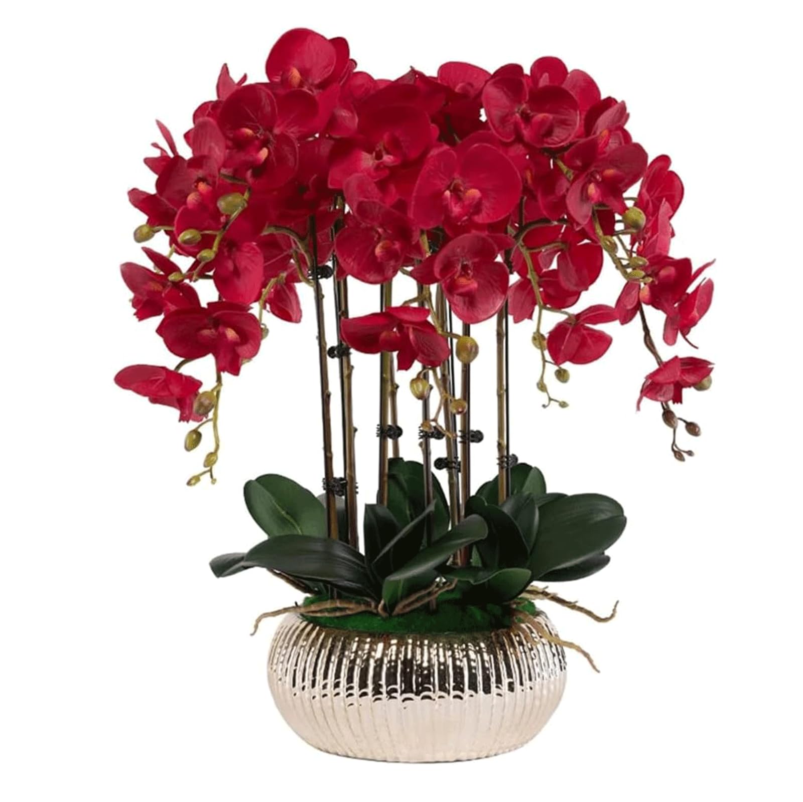DFGHNBVC Artificial Orchid Orchids Artificial Polyurethane Artificial Flower 63Cm Artificial Phalaenopsis Flowers With Luxury Vase Modern Potted Faux Very Natural.Red