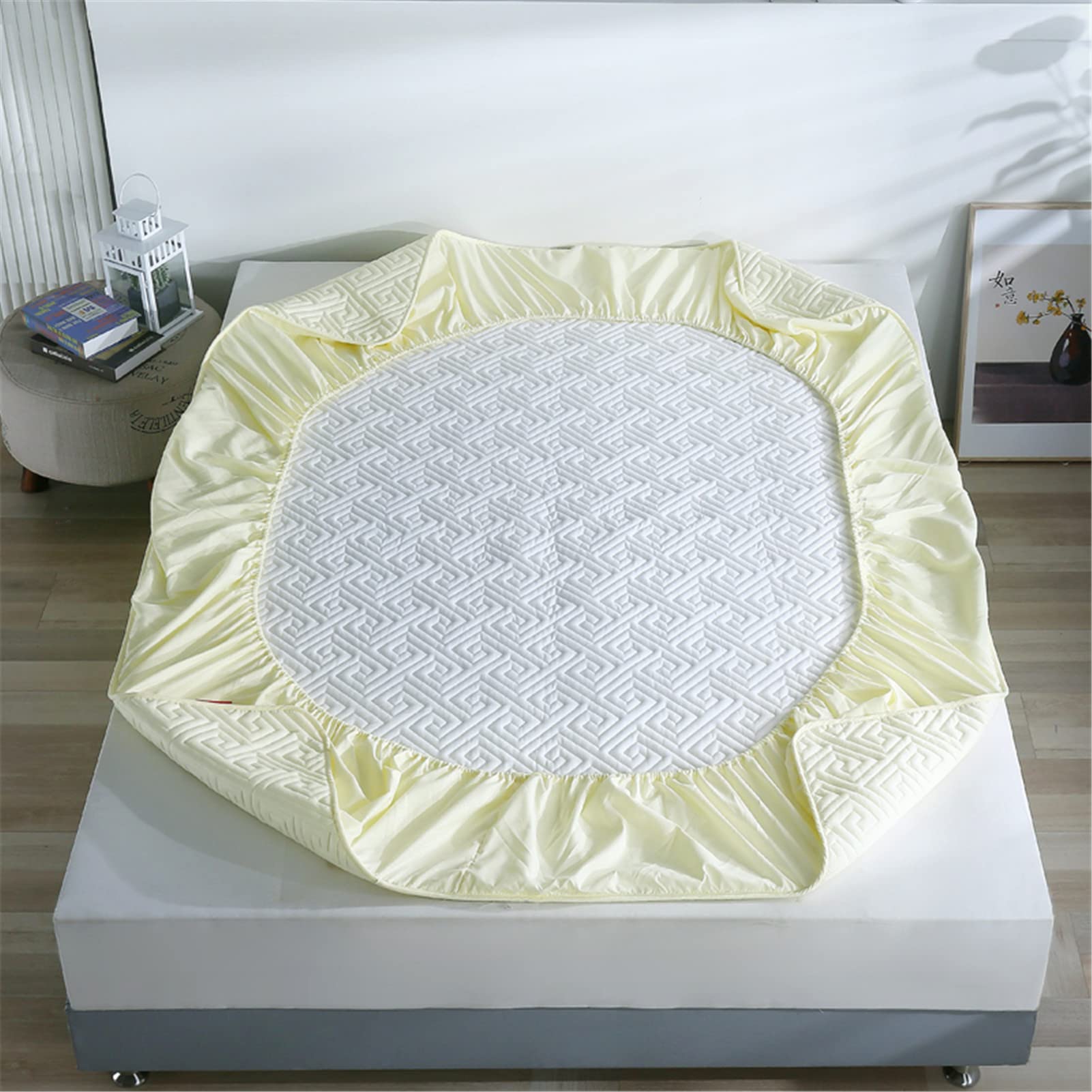 Protector Colchon, Home Protector de Colchón Acolchado, Cubrecolchón, De Fibra, Transpirable, Confortable, Cubre Colchón (Amarillo,EstáNdar 120x200cm)