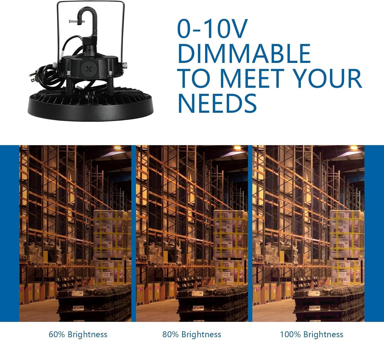 UFO LED Warehouse Light High Bay Dimmable 0-10V with US Plug 4Ft Cable 150W Egv 750W MH HPS — view 4