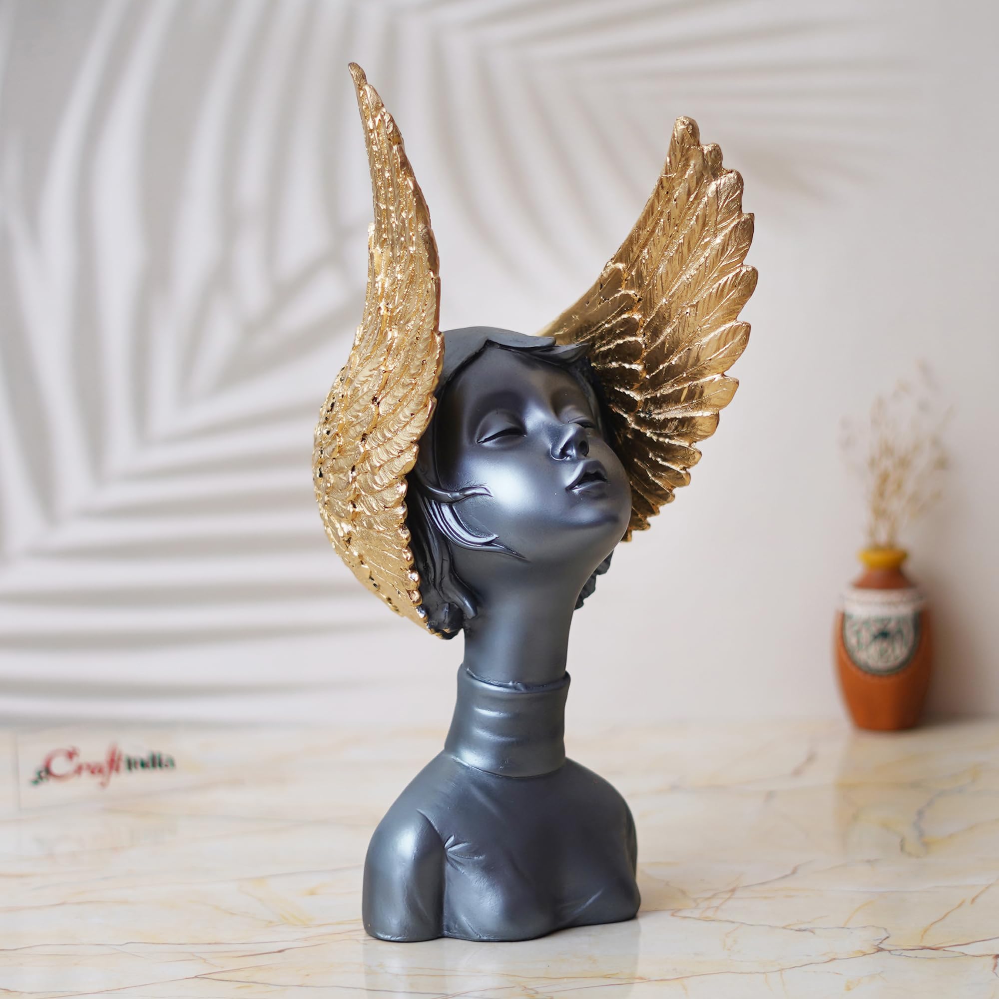 eCraftIndia Grey Golden Resin Fairy Lady Statue Showpiece for Home Decor Living Room Bedroom Office Desk Table TV Unit | Women's Day Gift for Ladies Friends | Housewarming Birthday Gift for Women
