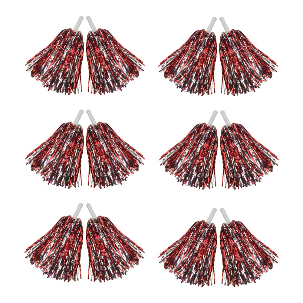Hooshing 12/24/100PCS Pom Poms Cheerleading Metallic Foil Cheer Pom Poms with Plastic Handles for Rooters Cheering Squad Team Spirit Sports