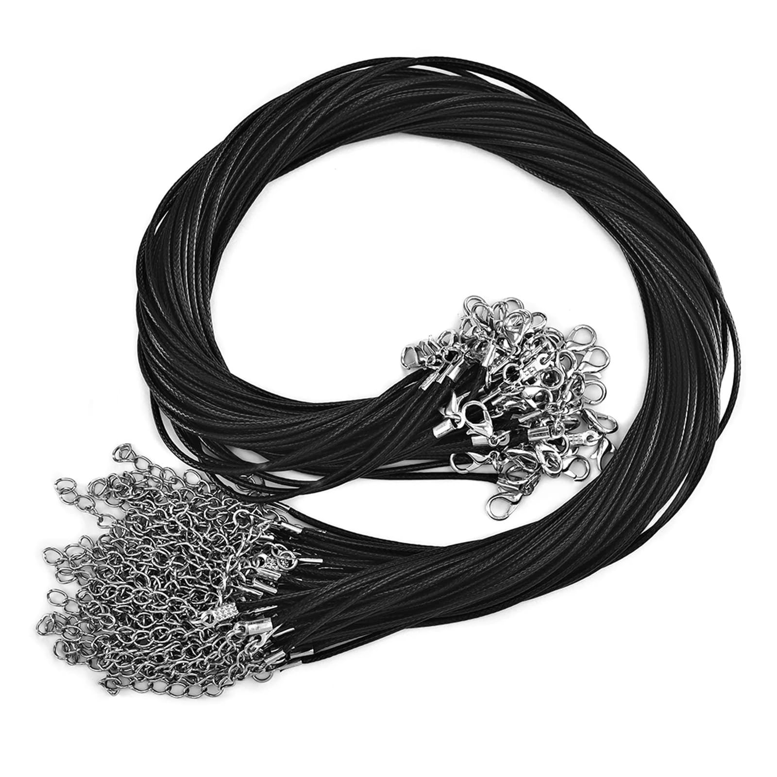 Naszyjnik ze sznurka 50 sztuk 1.5/2mm skórzany naszyjnik z zapięciem homarowym lina woskowa łańcuszek dla DIY naszyjniki wisiorek biżuteria woskowego(2mm-45cm Black)