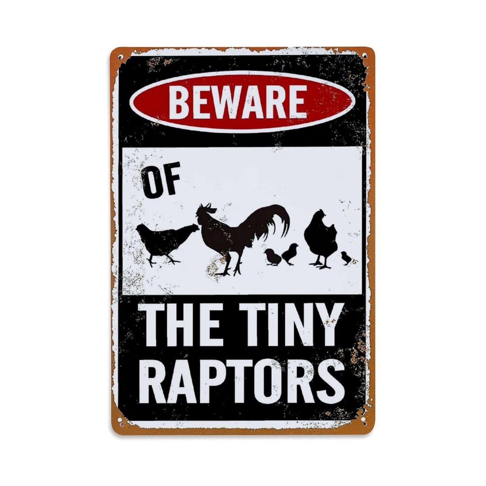 Beware Of The Tiny Raptors Tin Sign Metal Poster Vintage Metal Signs for Home Man Cave Bar Cafe Kitchen laundry room Wall Decorations Gift 8x12Inch