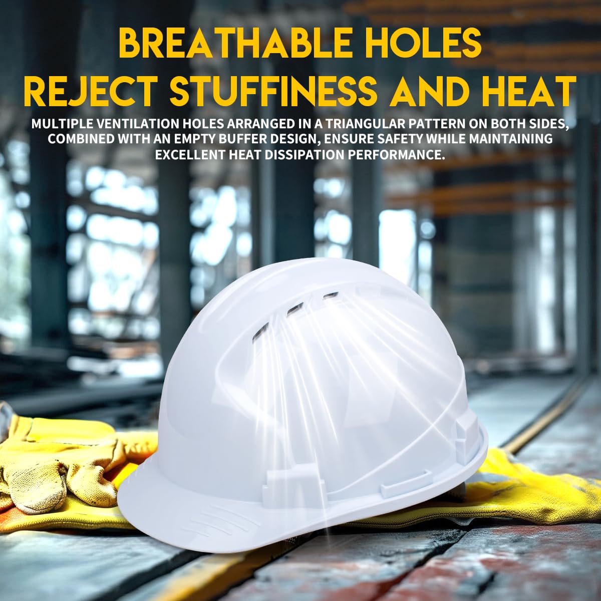 Casque de sécurité Blanc ABS, certifié EN398, avec des Vents d'aération et Une Bande Frontale réglable, Casques industriels pour Le bâtiment, la Construction et Les Chantiers de Travail.