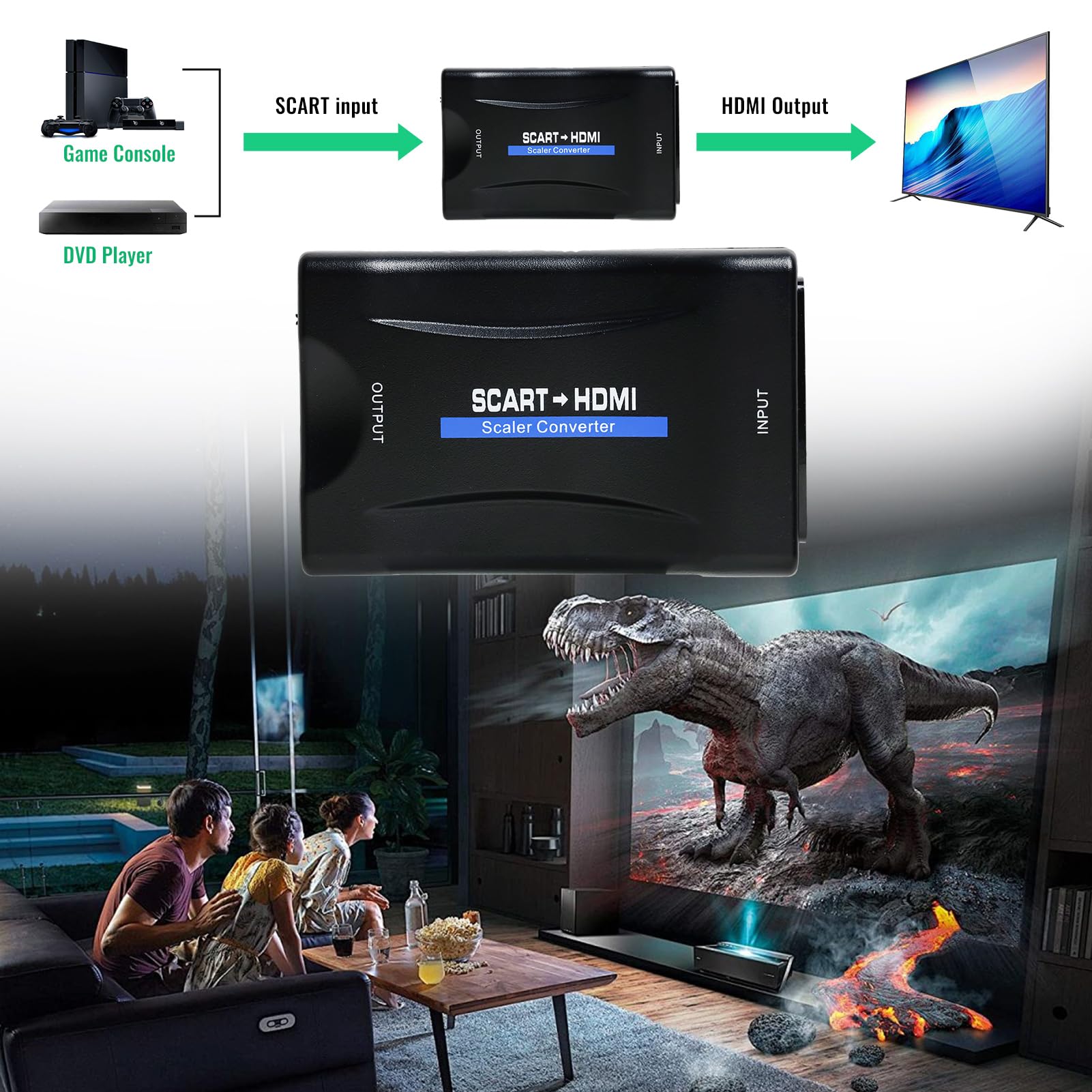 Convertisseur péritel vers HDMI, câble Scartto HDMI pour lecteur DVD vers TV, convertisseur ScartHDMI avec câble de 80 cm, convertisseur péritel vers HDMI pour TV, lecteur DVD Stb VHS Sky