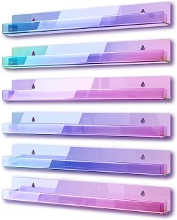YMVV 6 Pack 15 Inch Nail Polish Rack Wall Mounted Shelf,Clear Iridescent Acrylic Nail Polish Wall Organizer Display 90 Bottles