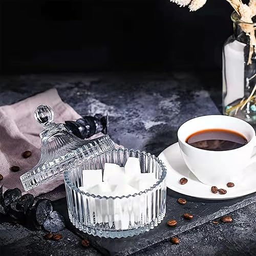 Miniatura 5 de Youeon Juego de 4 tarros de vidrio con tapa, tarro de caramelo de cristal, cuenco decorativo, tarro de galletas, plato de joyería, pequeños tarros