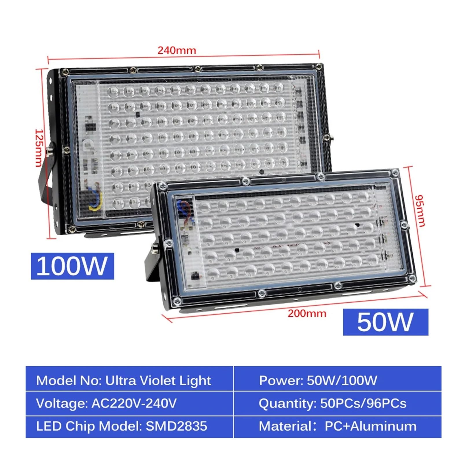 100W 300W LED UV Schwarz Lichter Bühne Schwarzlicht Ultraviolett Flut Effekt Licht for Halloween Weihnachten Dance DJ Disco Party Bar(100W)