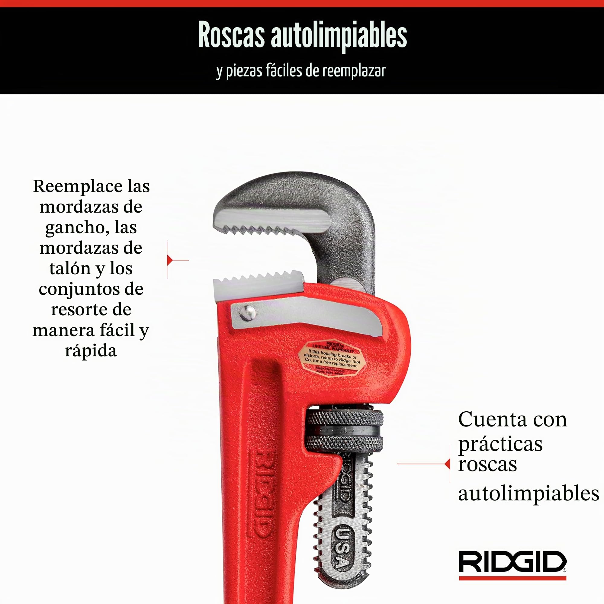 RIDGID 31015 Llave de tubo recta para servicio pesado de 12 pulgadas, Llave de fontanería de 12 pulgadas