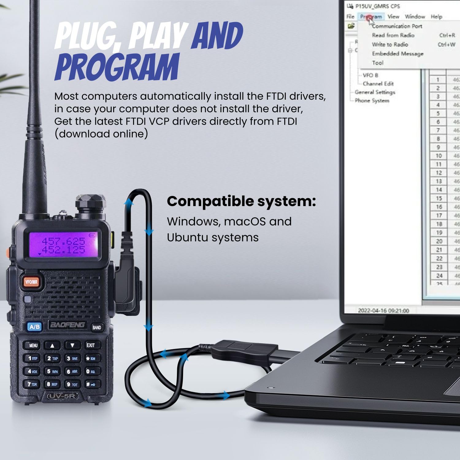 Cavo di programmazione TNP FTDI USB per radio Baofeng e Kenwood, cavo da 0,9 m