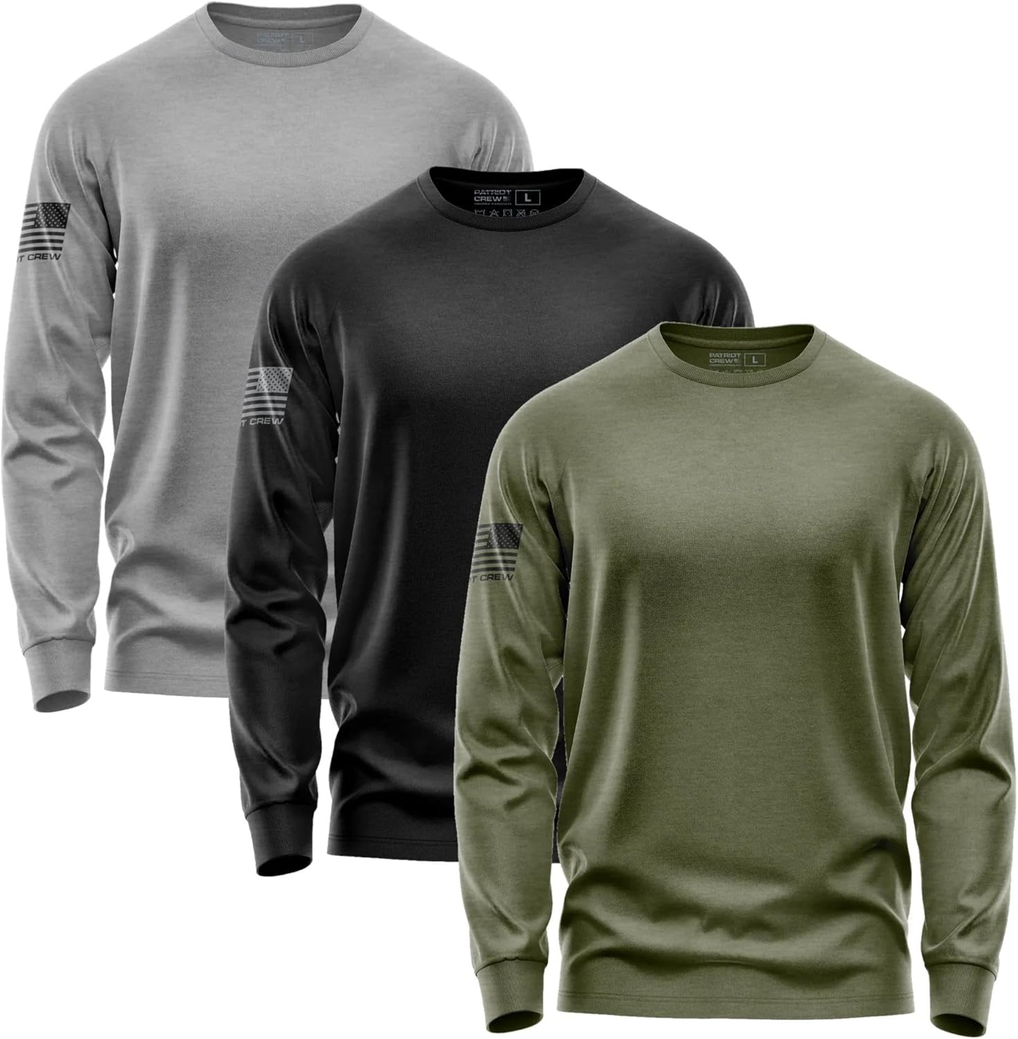 Men's 3 Pack Essentials Long-Sleeve, Fresh Long-Sleeve Shirt, American Graphic Tee, USA & Freedom Style Shirt