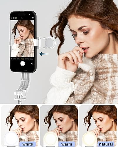 Miniatura 5 de Trípode de teléfono de 55 pulgadas y palo para selfie, soporte para teléfono celular con control remoto inalámbrico, soporte para teléfono con luz