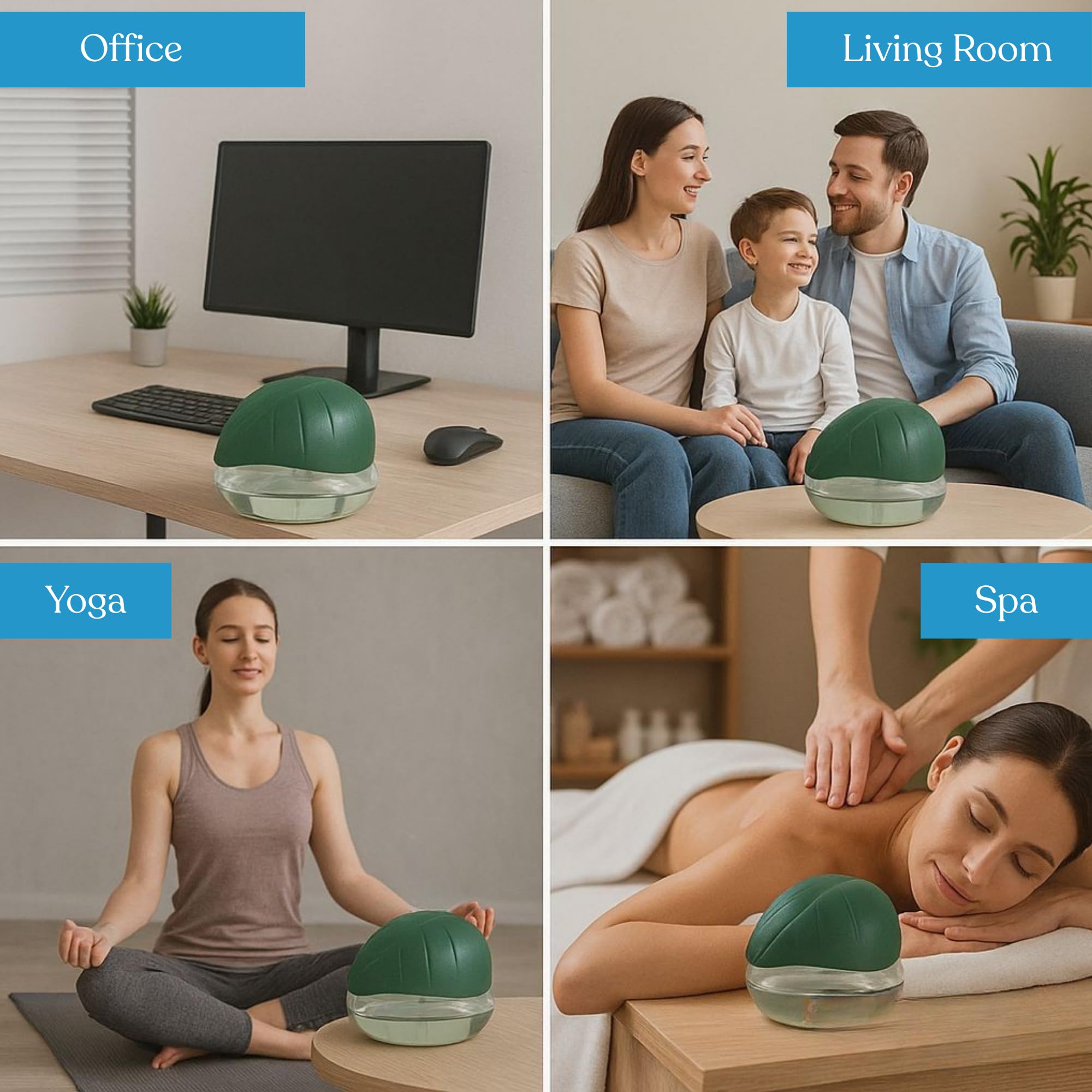 Portable 3-in-1 Green Air Revitalizer | Aroma Diffuser with Free Aroma Oil | Humidifier with 1800ml Tank for Home, Office, Bedroom & Spa (2 Pack, Humidifier with Lemongrass) 4