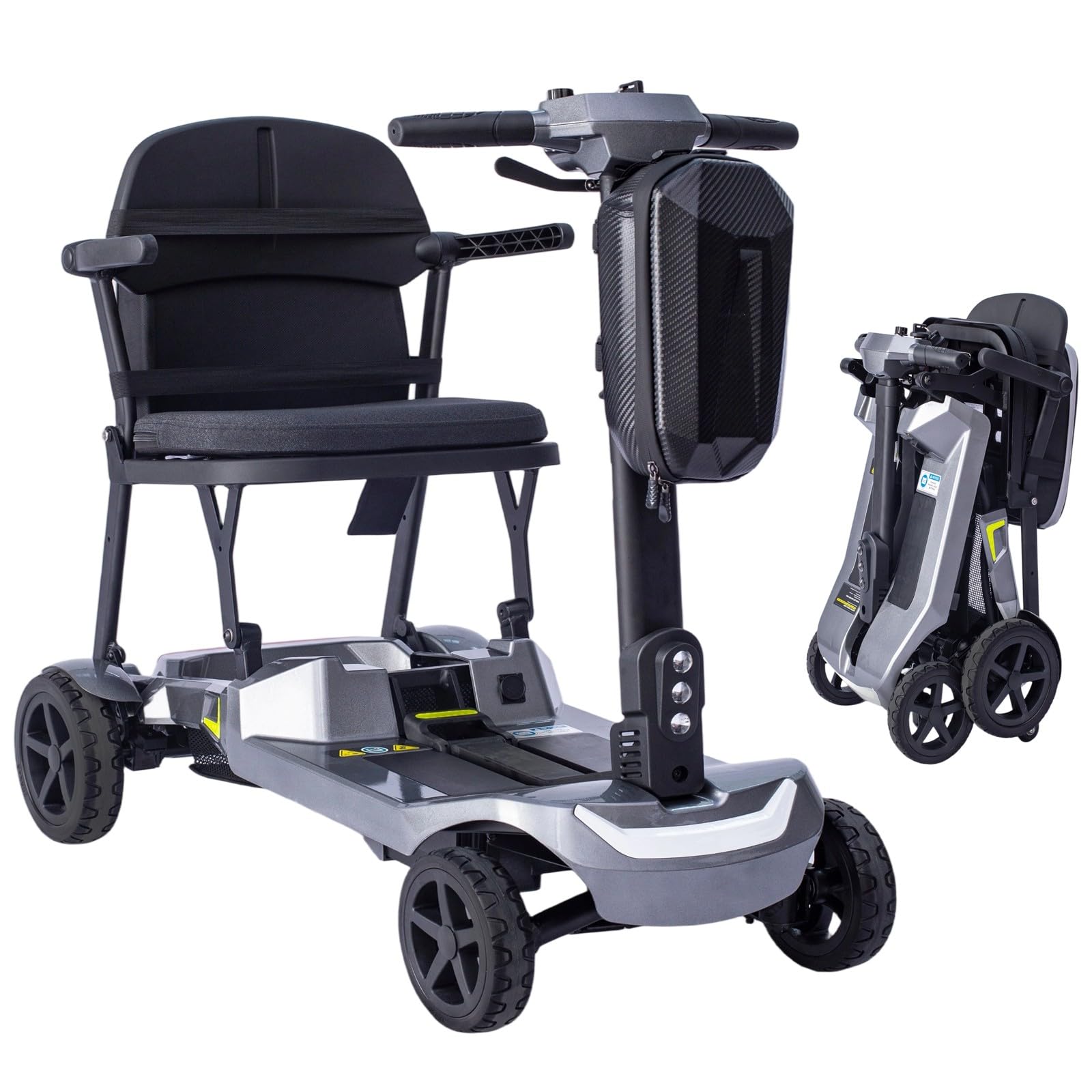 Scooters De Movilidad Para Personas Mayores Y Adultos. Scooters De Movilidad Plegables Con Baterías Extraíbles Duales Con Compartimentos De Almacenamiento Delanteros Y Traseros Silver