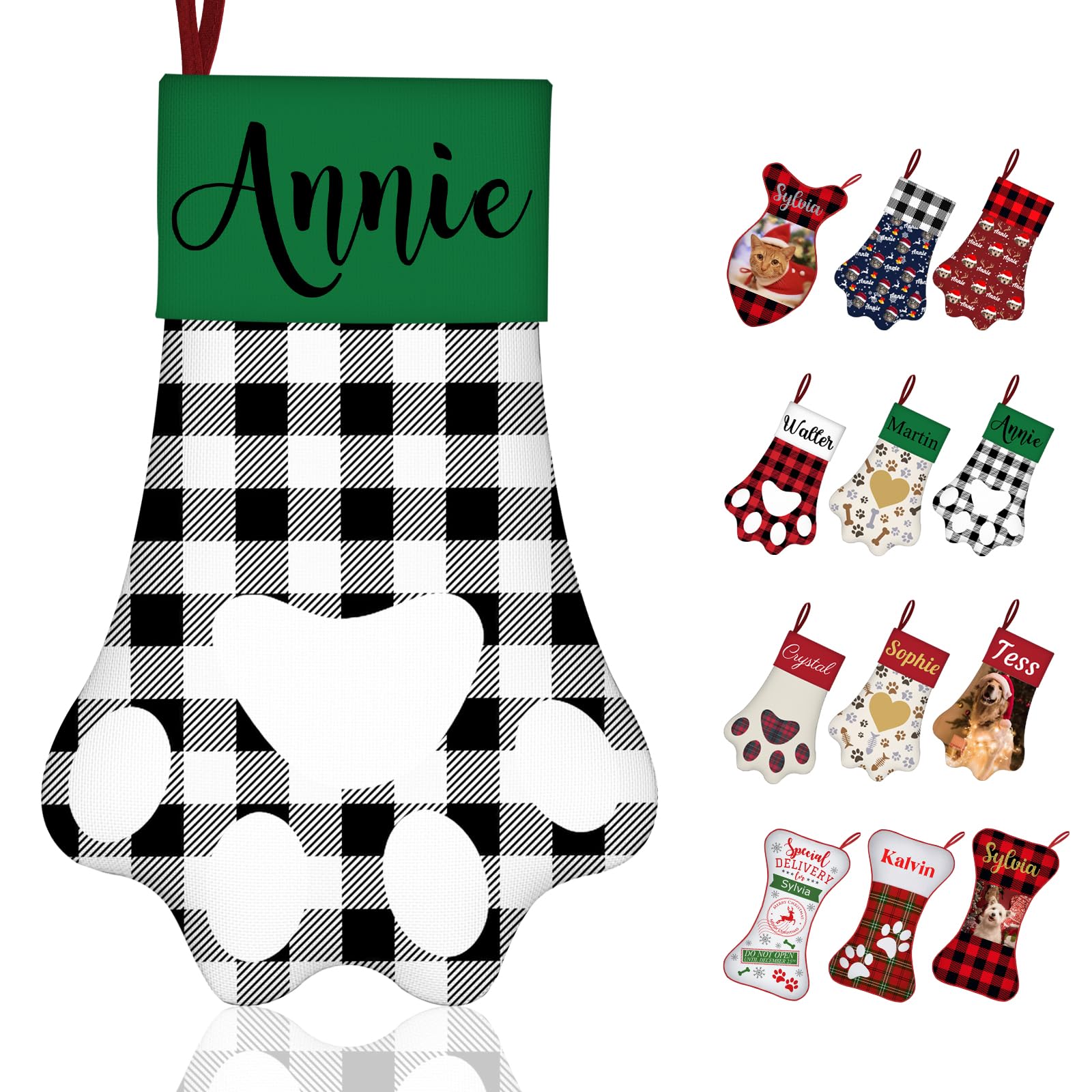 GBVllexuii Personalised Christmas Stockings Dog Cat with Names Custom Pet Paw Christmas Stocking for Kids Fireplace Hanging Party Family Xmas Decoration