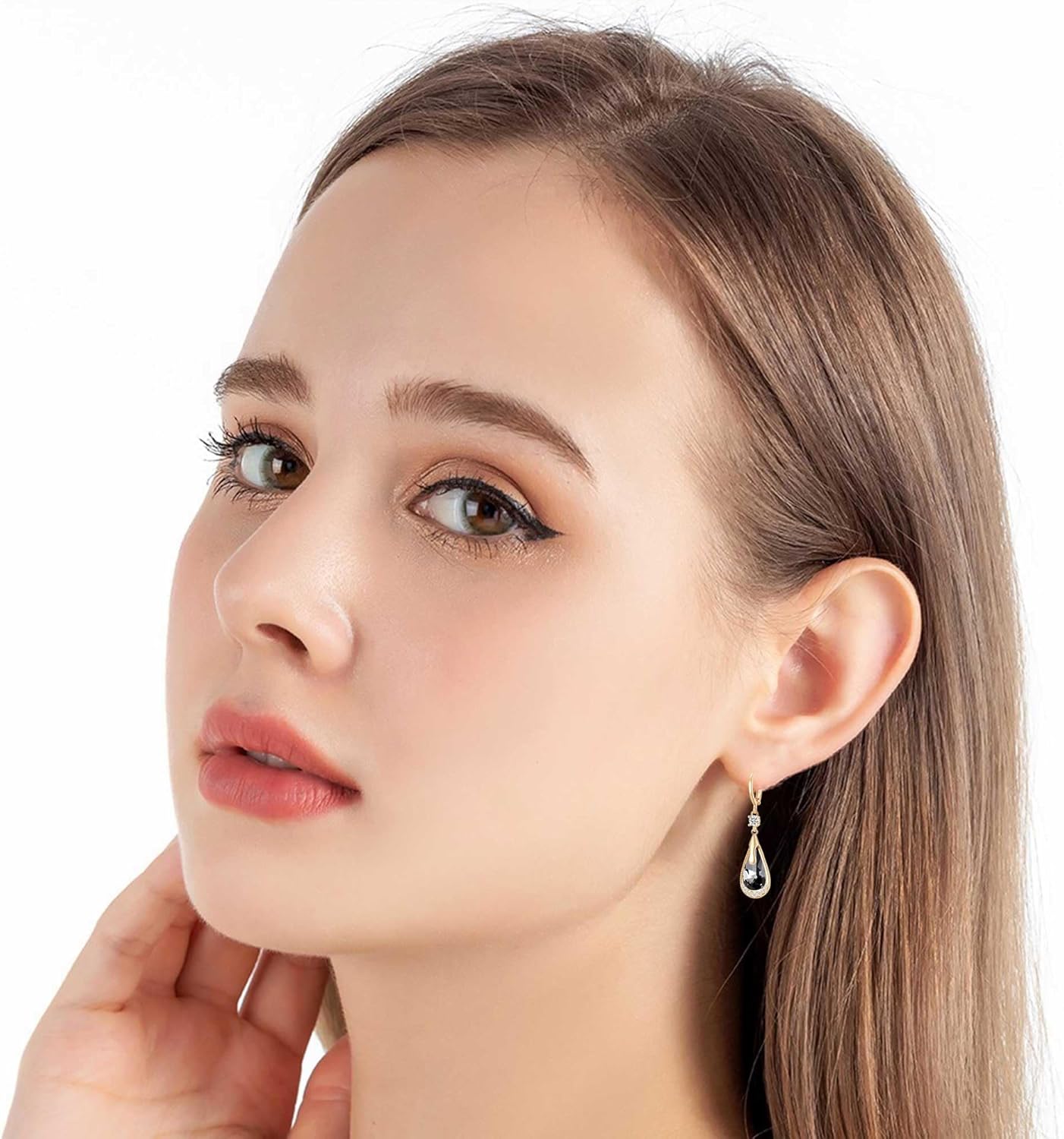 Trendy Austrian Crystal Teardrop Drop Huggie Dangle Earrings for Women 14k Rose Gold Plated Hypoallergenic Jewelry Gifts