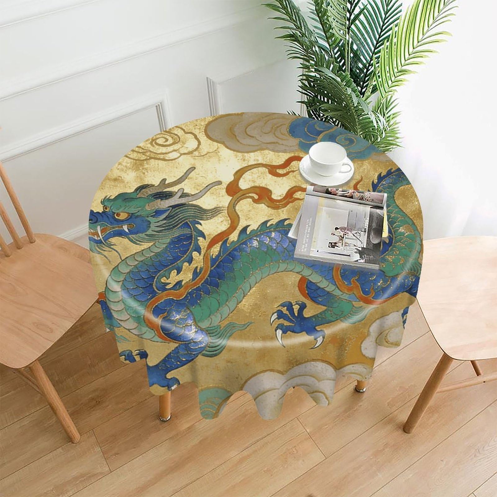 VstaDank Soaring Dragon in Auspicious Clouds Table Cloth Fashions Washable Round Tablecloth Decorative Table Cover Comfortable Straight Edge Tablecover for Dining Kitchen Party Outdoor 60 Inch