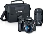 Canon EOS Rebel T7 DSLR Camera with 18-55mm and 75-300mm Lenses + Creative Filter Set, EOS Camera Bag + Sandisk Ultra 64GB Card + Cleaning Set, and More (Renewed)