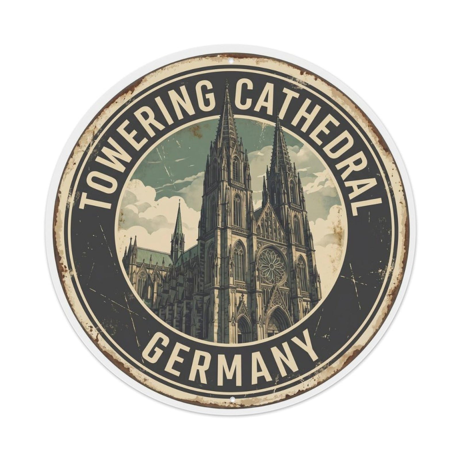 Vintage Travel Towering Cathedral Germany Metal Tin Sign
