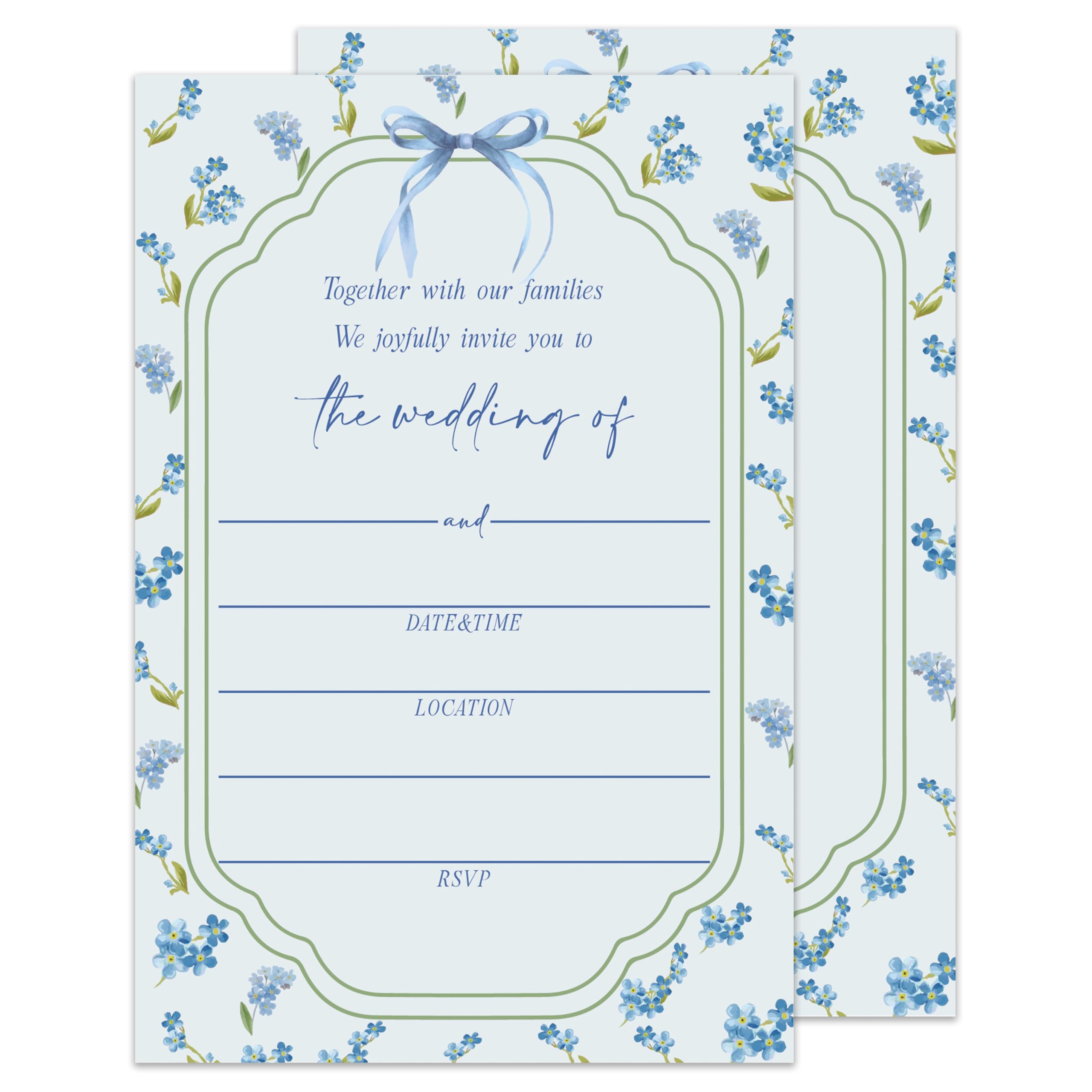 Fihjm Blue Floral Wedding Shower Invitations, Something Blue Before I Do Wedding Invitations for Mr & Mrs, Fill-in Style Engagement Bridal Shower