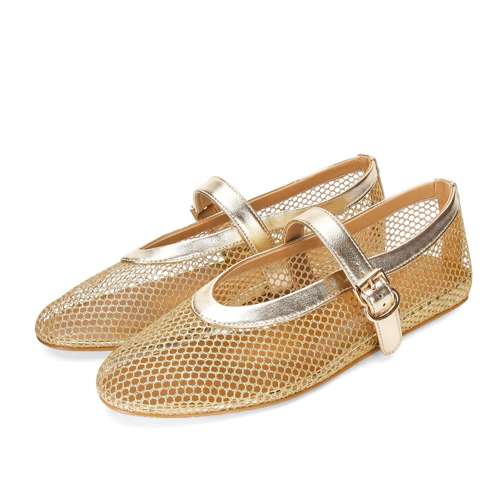 MICIFA Women's Mesh Ballet Flats Fishnet Ballerina Flats Buckle Strap Mary Jane Causal Daily Dress Shoes