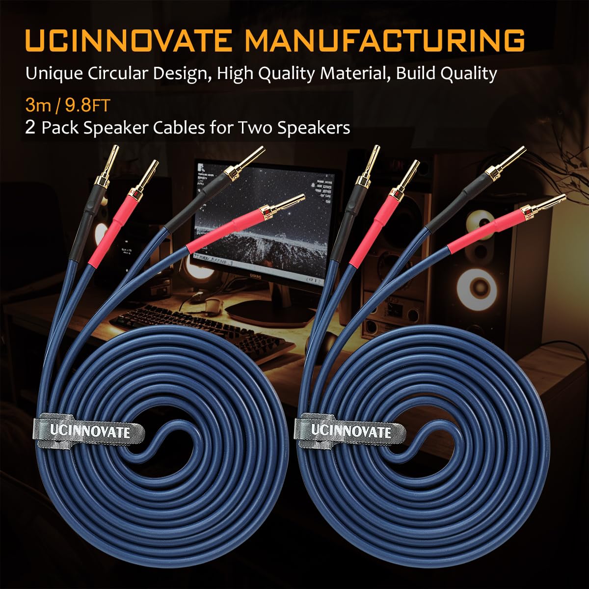 Amazon | UCINNOVATE 2芯スピーカーケーブル（ピン式バナナプラグ付き