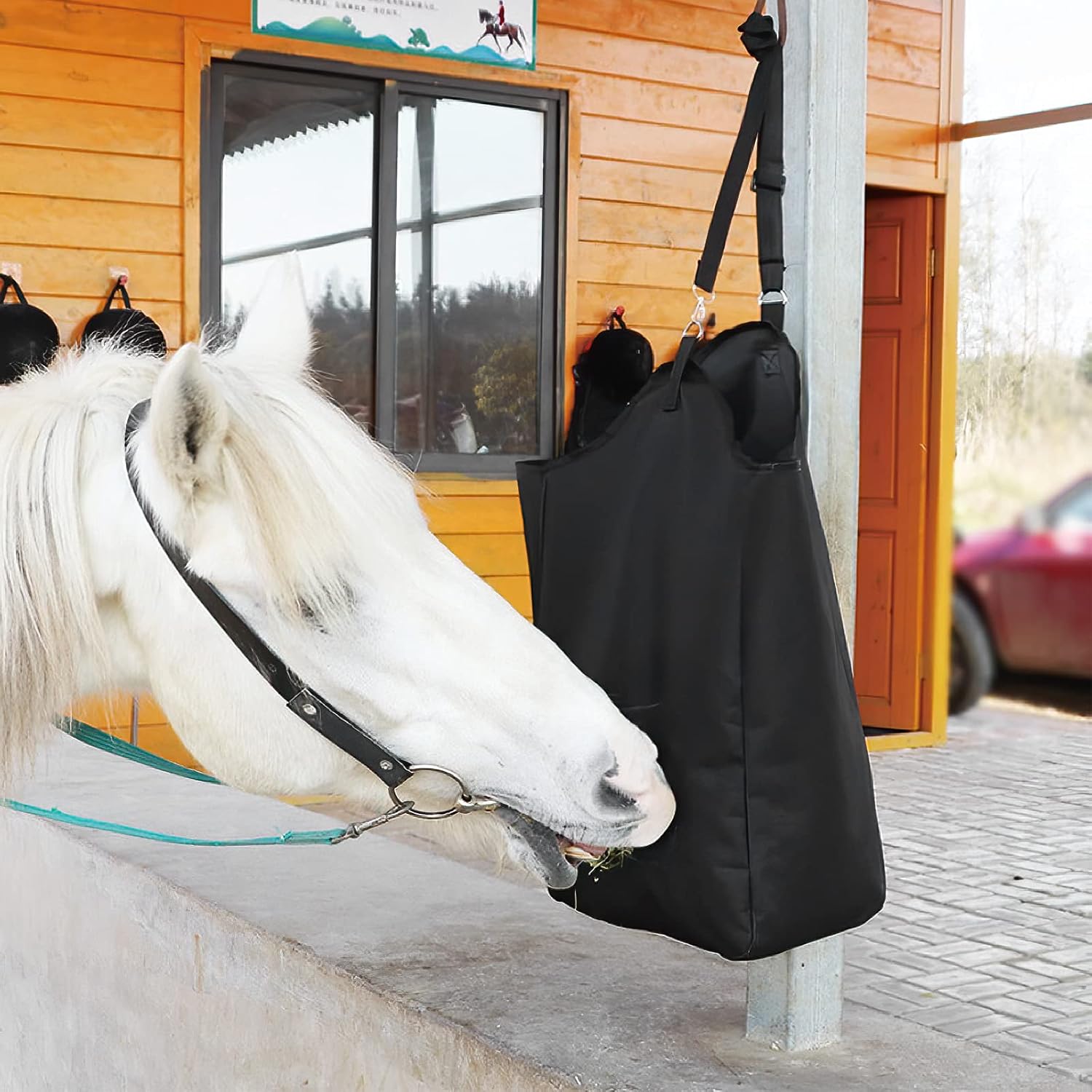 Cosmos Horse Hay Bag Large Sturdy Horse Feeding Hay Bag Large Capacity Horse Feeder Tote Bag with Metal Rings and Adjustable Strap for Horse Sheep Cow : Pet Supplies
