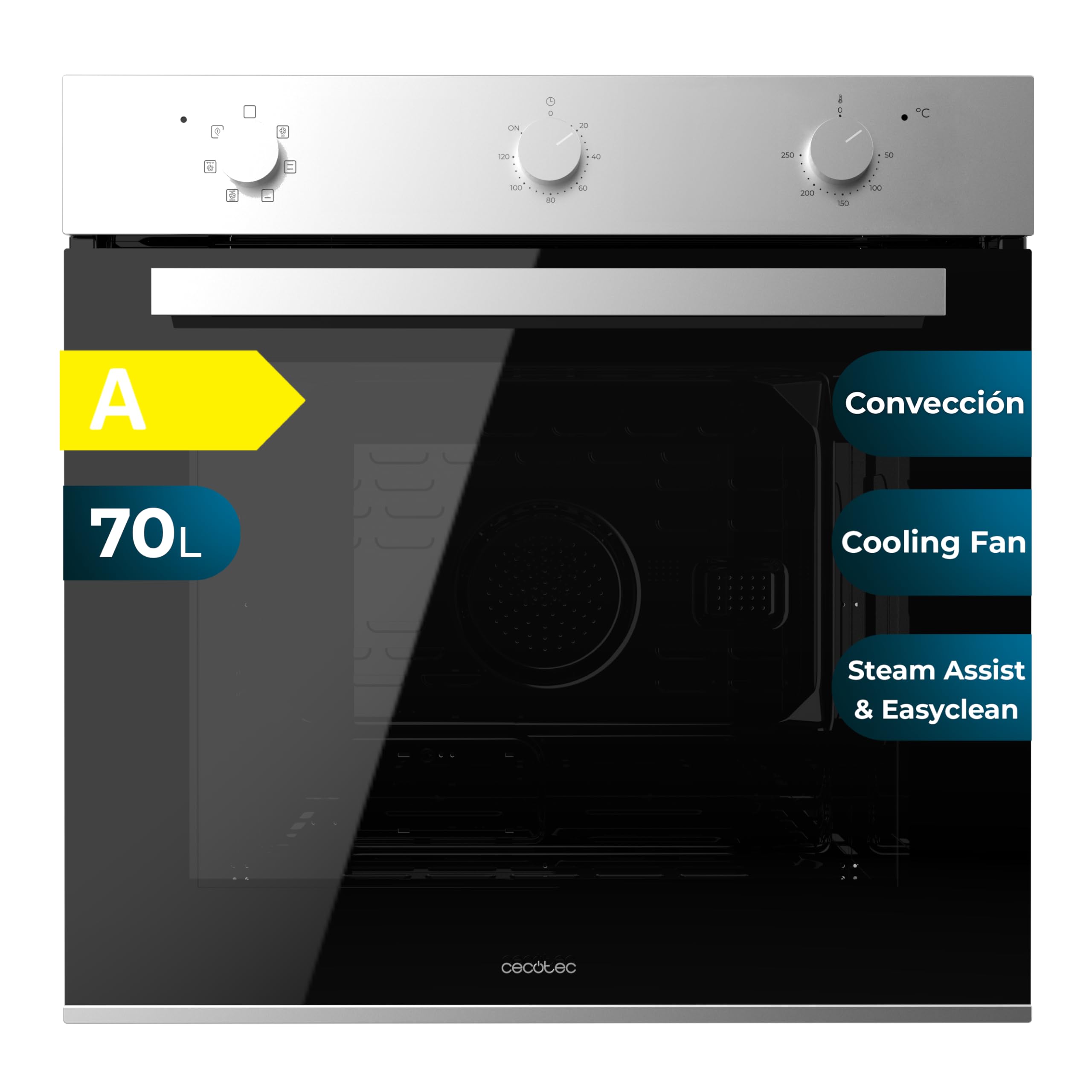 Cecotec Horno Integrable Multifunción 70L Bolero Hexa M236000 Line Time. 2800W, 6 Funciones, Temporizador, Steam Base XXL, Steam Assist, Steam EasyClean, Cooling Fan, Modo Defrost, Eco, Convección