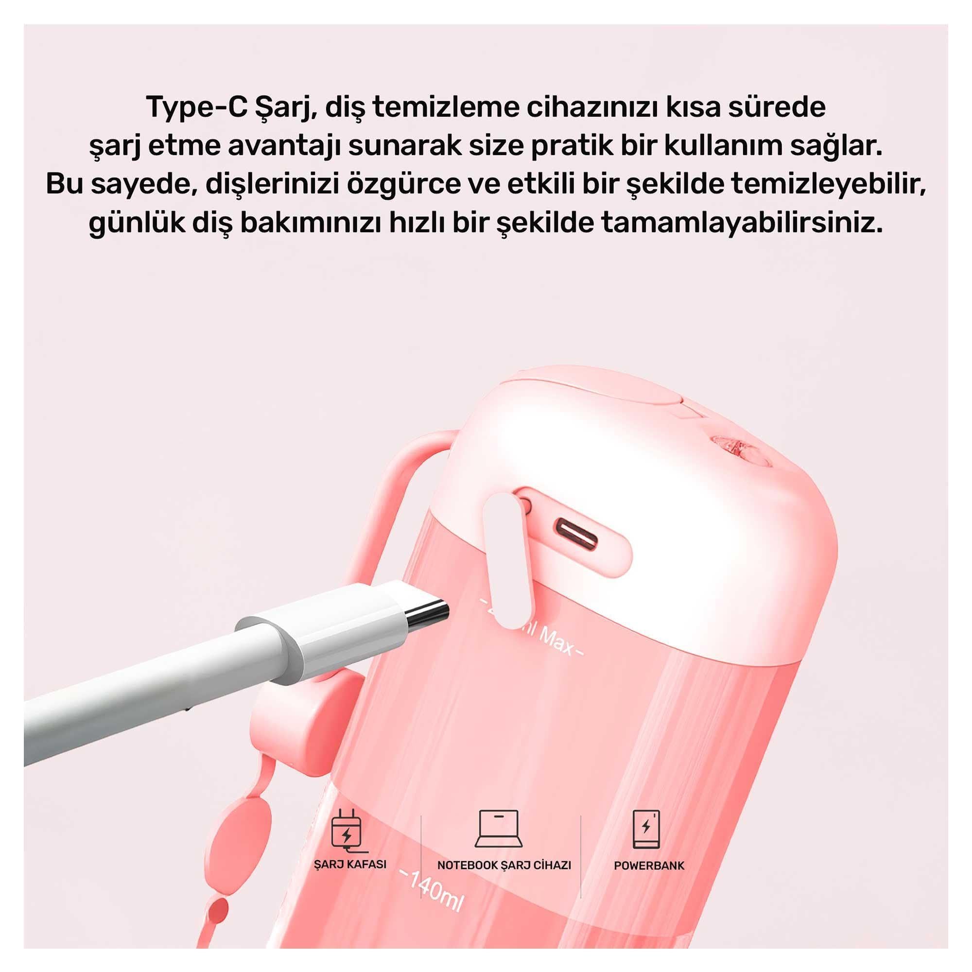 NPO Nicefeel FC5170 Mini Taşınabilir,Şarjlı, Diş Teli/Protez Bakım ve Profesyonel Ağız Duşu (Pembe)