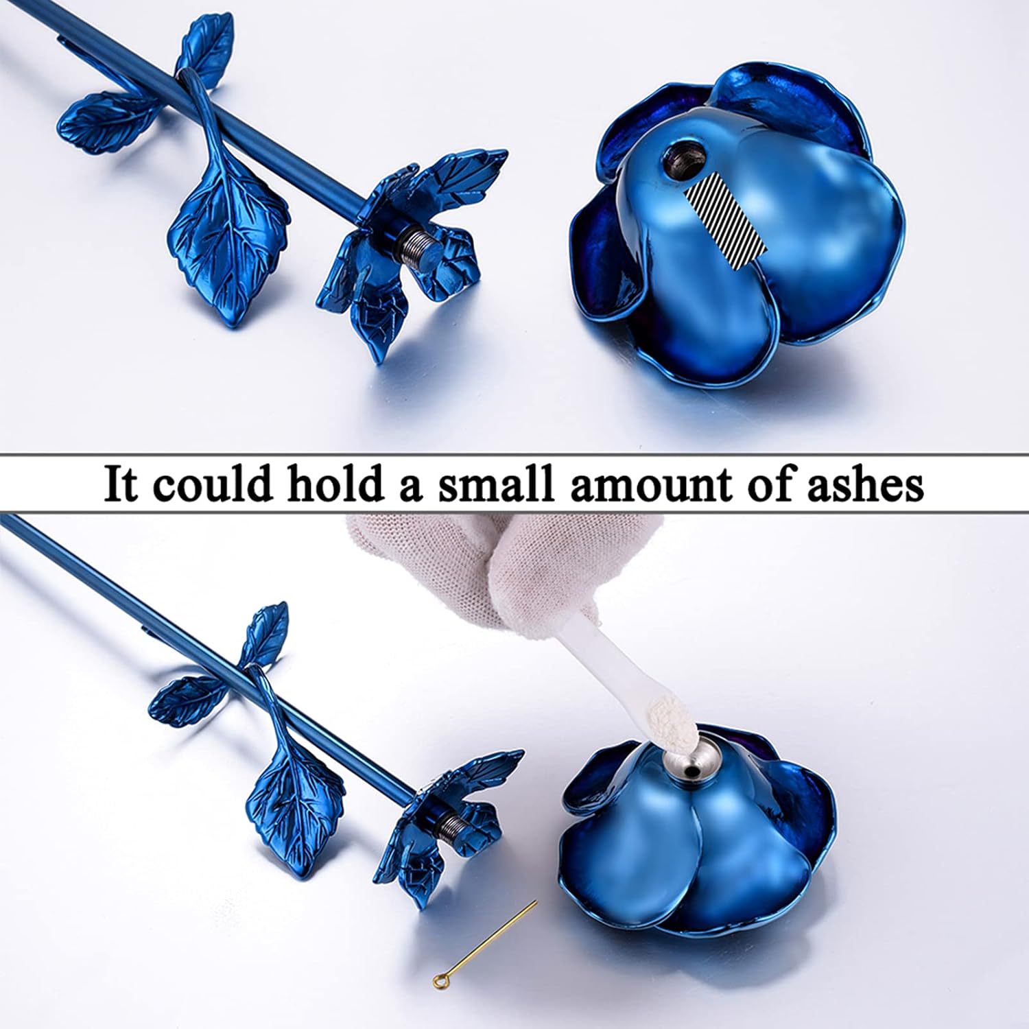 Rose Flower Keepsake Urn for Ashes Sympathy Gift Small Stainless Steel Urn Mini Cremation Urn Keepsake Rose for Sharing Human Ashes-Blue