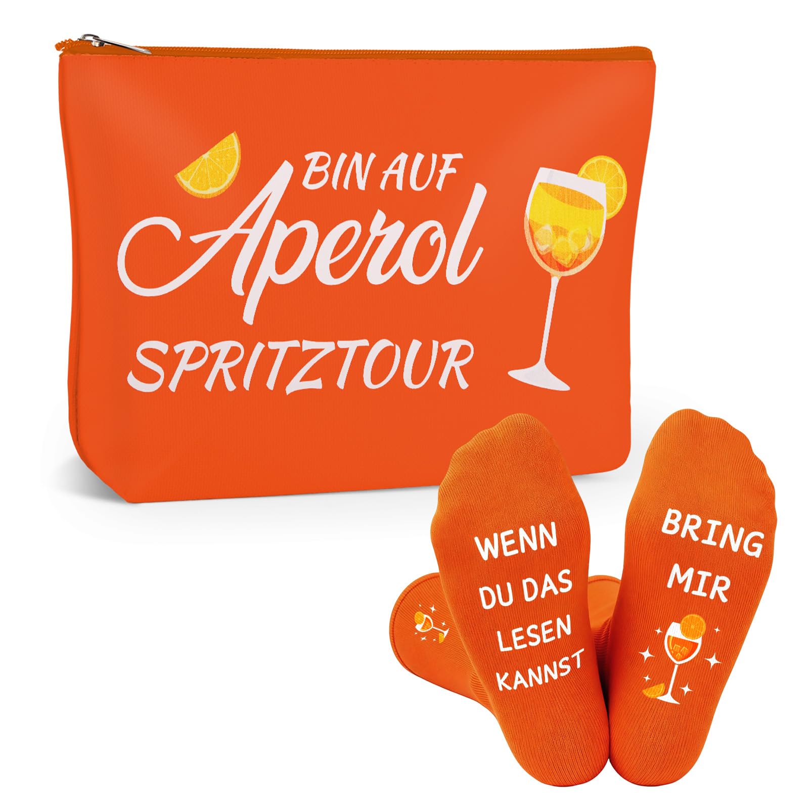 TUZELIYA Aperol Geschenk für Damen - Aperol Spritz Geschenkset mit Reise Kosmetiktasche Socken - Kreative Aperol-Geschenke für Frauen Männer Freunde Geburtstag Weihnachten Cocktailliebhaber - Orange