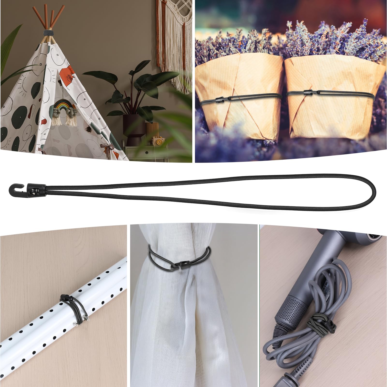 LALAGO 20 sztuk gumek napinających z hakami + klipsy do plandek, ekspandery z hakami 35 cm, napinacze plandeki z klipsami do plandeki, czarne, do gumek namiotowych, plandek, siatek, banerów, na
