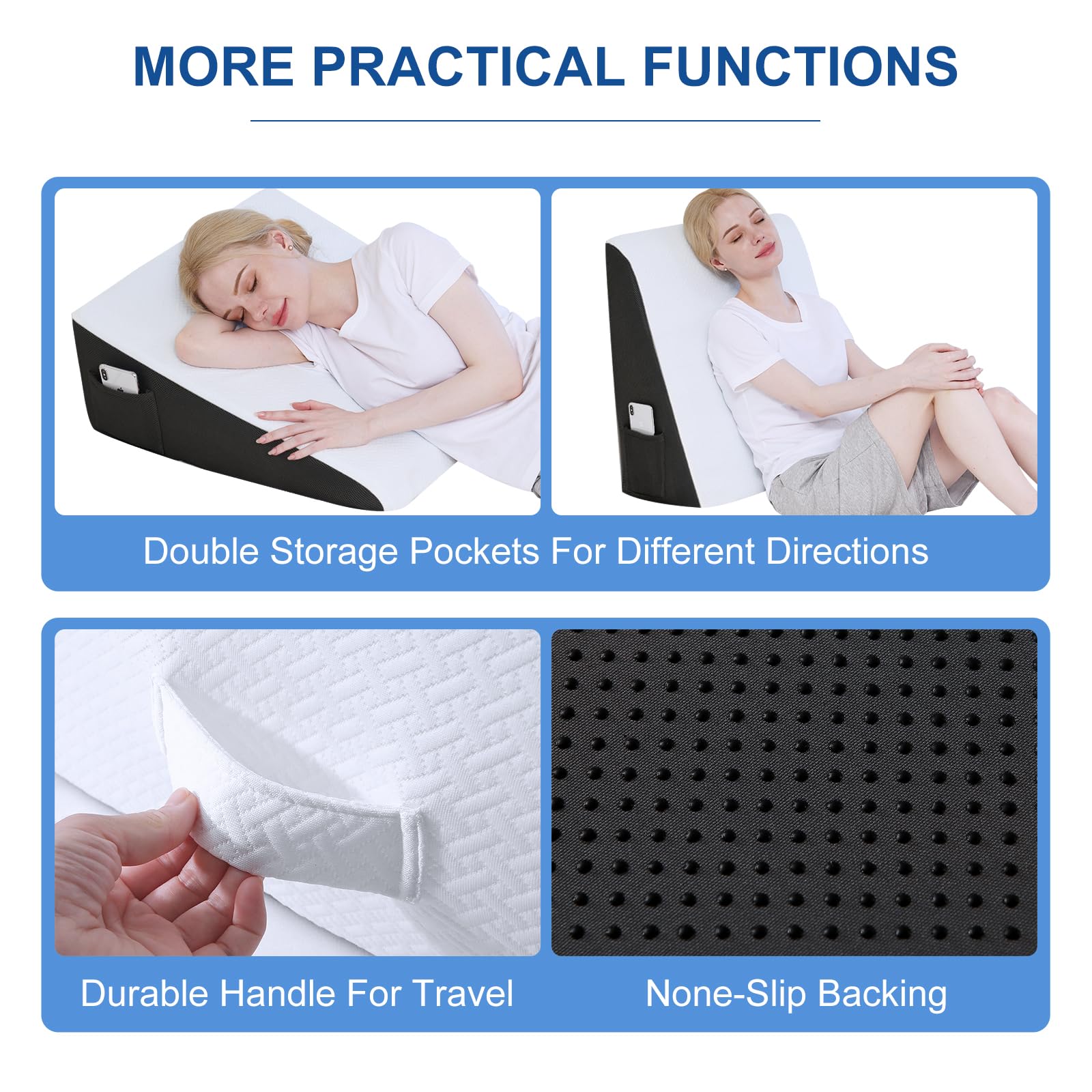 ROCYJULIN Bed Wedge Pillow for Sleeping, 10 Inch Memory Foam Incline Wedge Pillow, Triangle Elevated Wedge Pillow for After Surgery, Acid Reflux and Snoring, Black & White, 24''x24''x10''