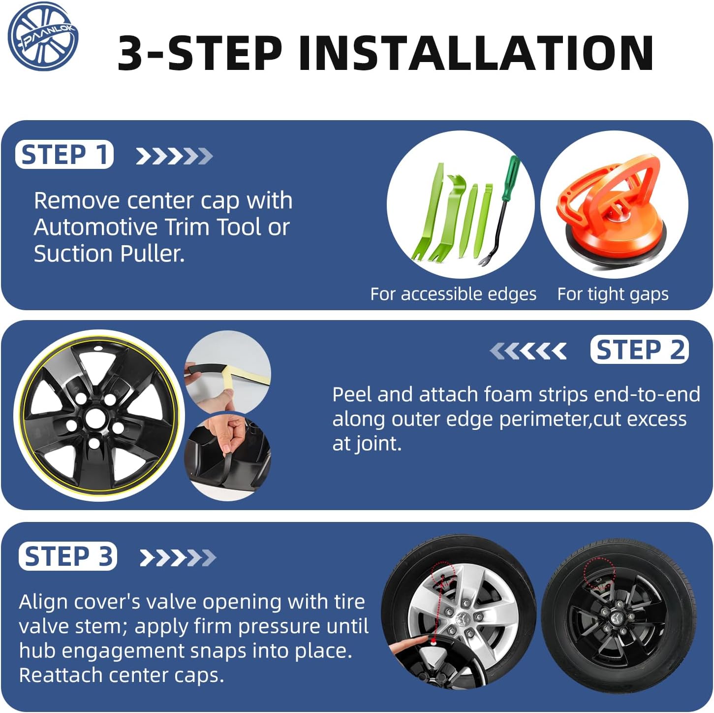 17 Inch Wheel Skins for 2013-2018 Dodge Ram 1500 & 2019-2024 Ram 1500 Classic, Fits OEM Alloy Wheel #1UB12GSAAB, Gloss Black Snap-On Wheel Covers 4-Pack