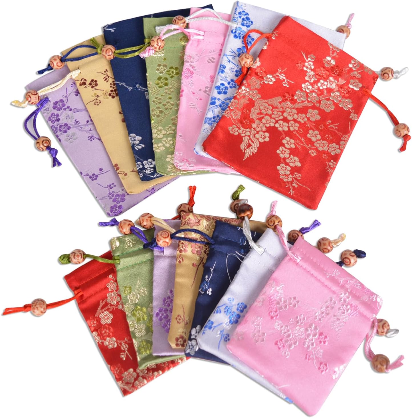 Set Da 7 Bustine Regalo In Seta Con Tasselli - Borse Porta Gioielli Cinesi Ricamate, Ideali Per Piccoli Regali E Caramelle - 2