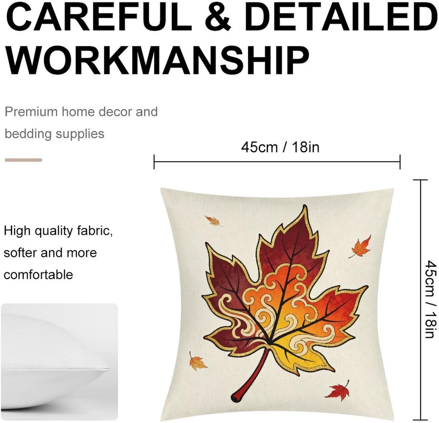 Maple Leaf Pillow Protectors Cute Waterproof Pillow Cover Soft Skin-Friendly Cushion Case Decorative Square Cushion Cover for Couch Sofa Bed Living Room Bedroom