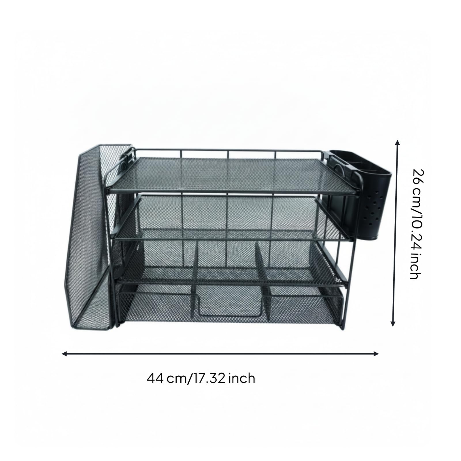 Organizzatore in Filo Metallico con Scomparti Multistrato Scaffale da Scrivania a 4 Ripiani Ordinato Vassoio Portadocumenti per Ufficio, Blk Plastic Pen