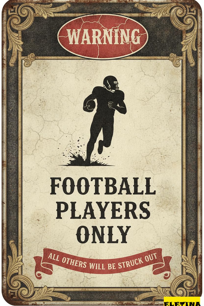 Personalized Sign for Man Cave Metal Funny Football Boys Room Football Players Only Tin Wall Decor 8x12 Inch Private Property Decorative