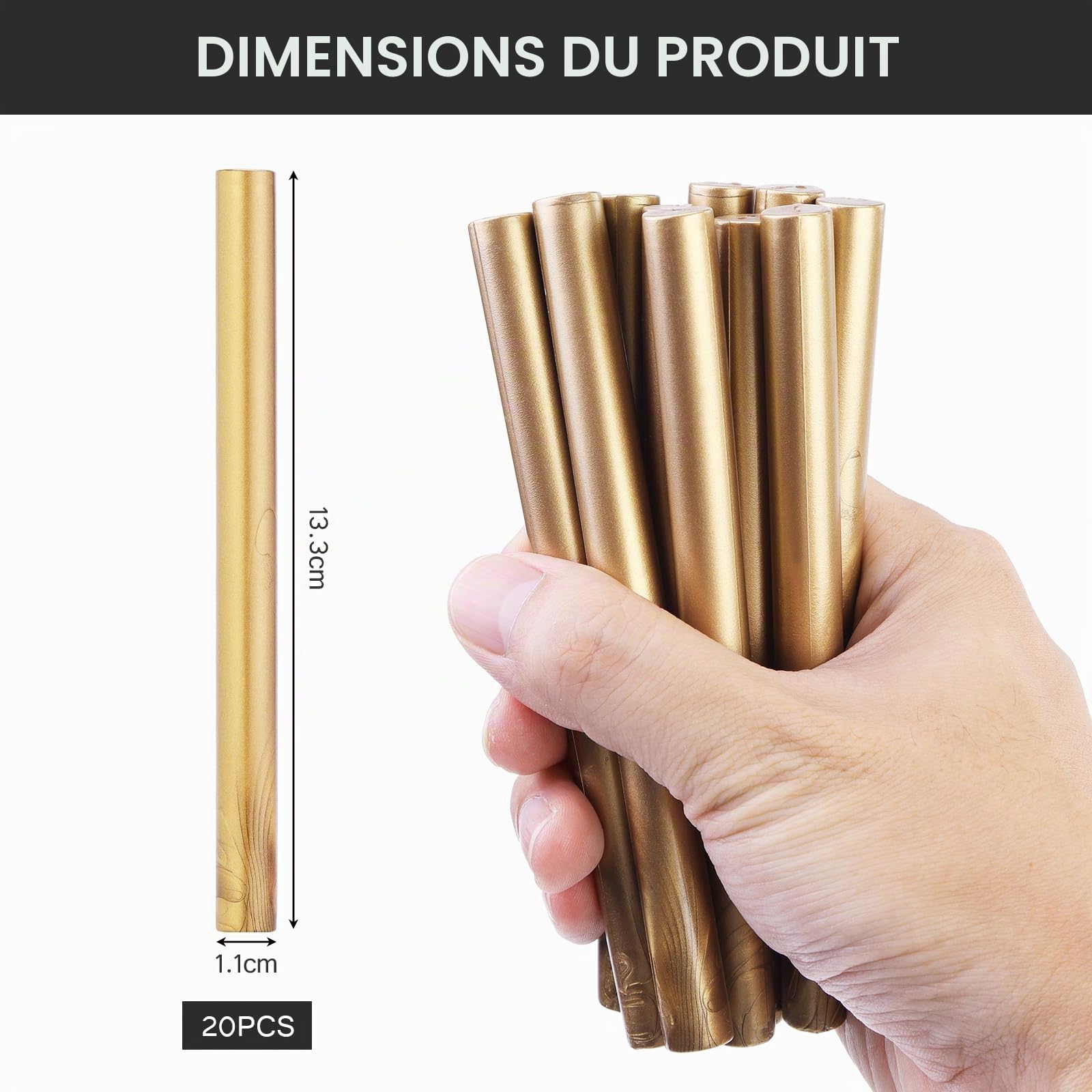 Coolty 20 Pièces Bâtons de Cire à Cacheter 11mm Bâton de Sceau de Cire pour Faire-part de Mariage, Cartes, Enveloppes Emballages Cadeaux (Bronze Doré)