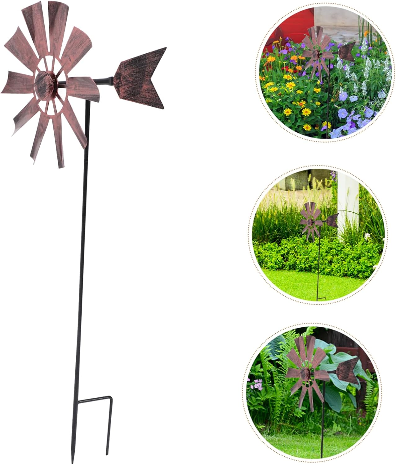 UPKOCH Decorative Iron Windmill Garden Ornament with Rotatory Metal Blades Outdoor Wind Spinner Adornment for Patio Lawn Vintage Style Kinetic Sculpture