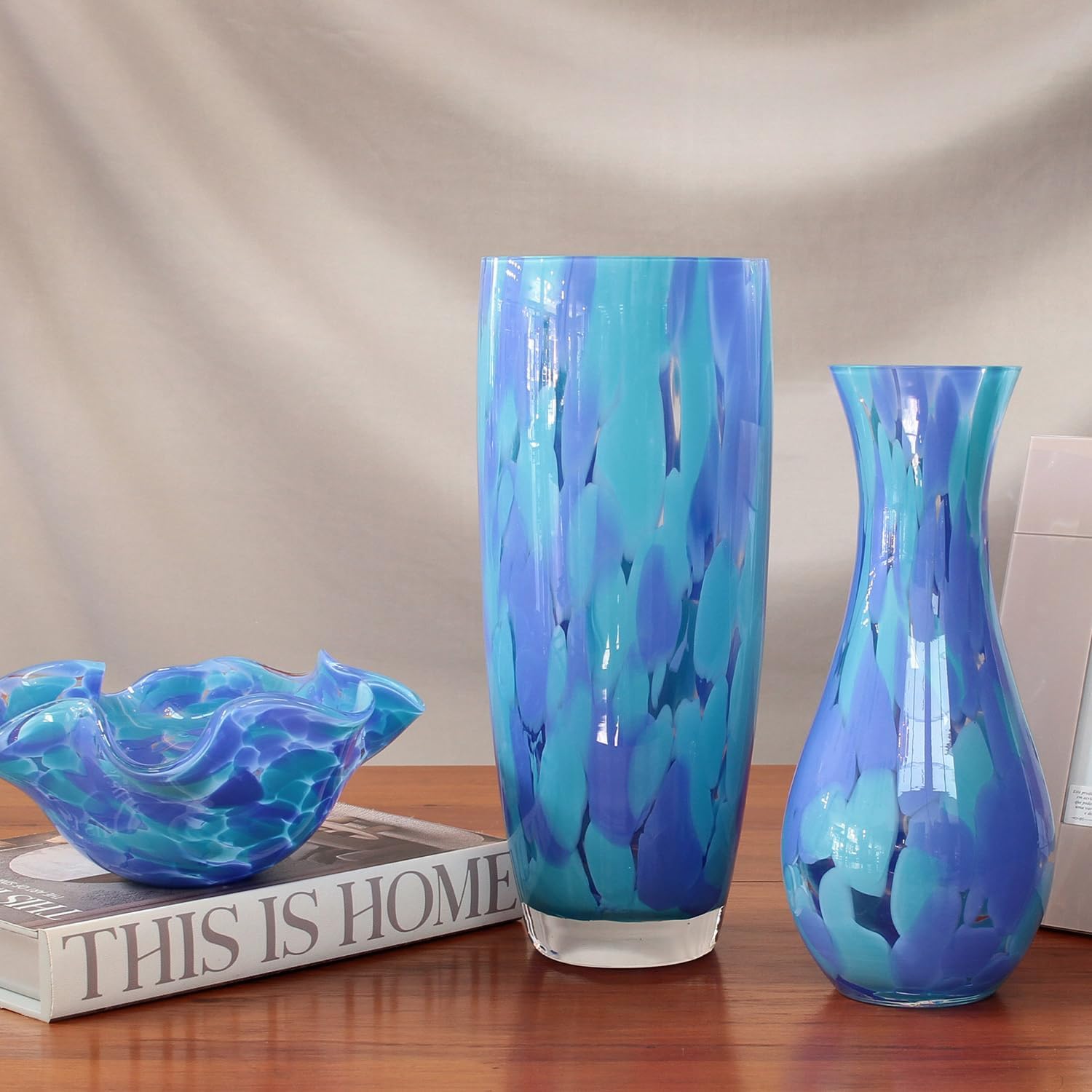 Ca D Oro Glass Vase Blue Confetti Effect Hand Blown Murano-Style Art Glass for Flower, Room Decoration and Centerpiece - Model Nº 83 - Image 5