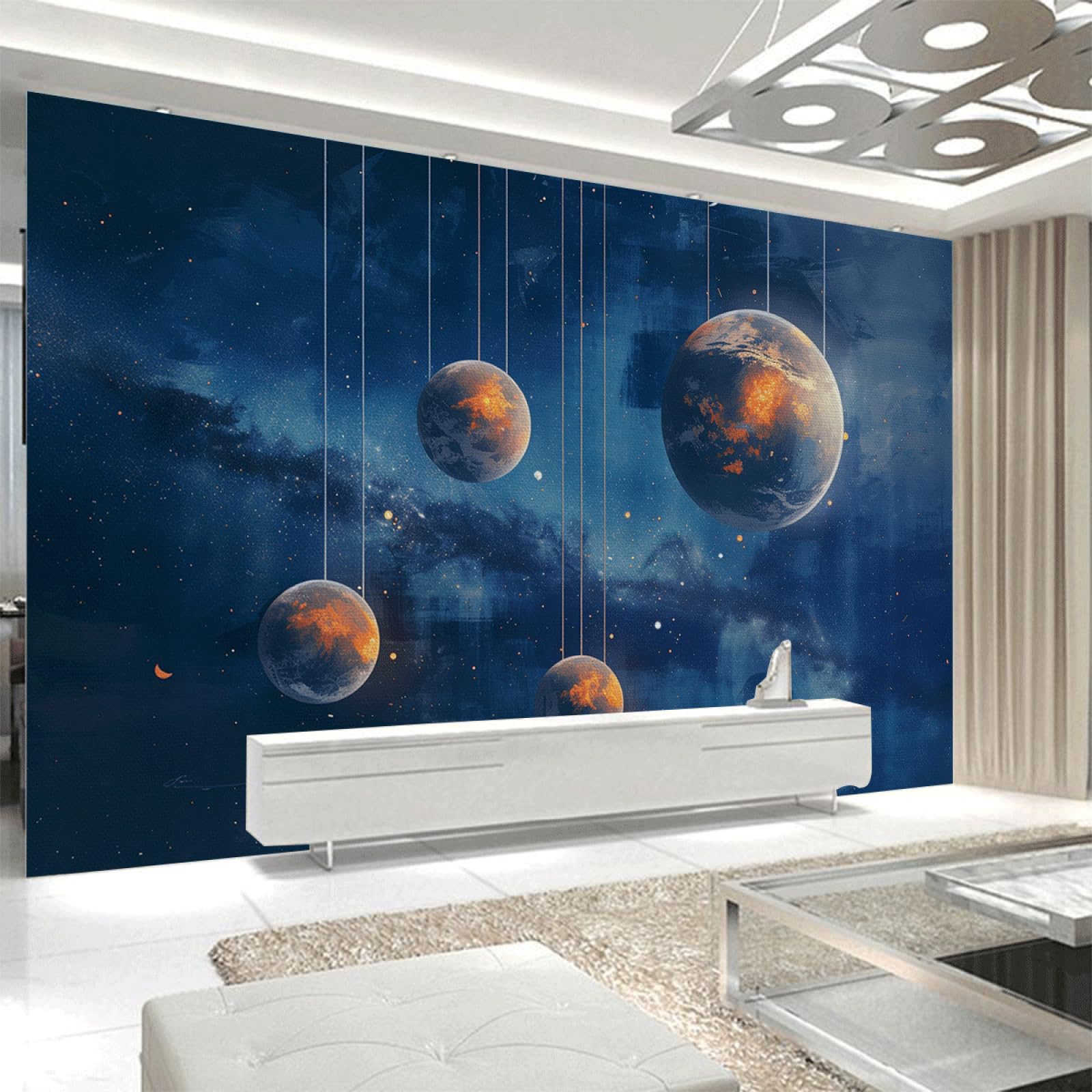 Fotomurales Decorativos Pared Círculo Azul Marino Murales Papel Pintado Pared Dormitorio Infantil Salón Antecedentes Televisivos Sin Pegamento Tela de Seda Papel Pintado 190x148cm