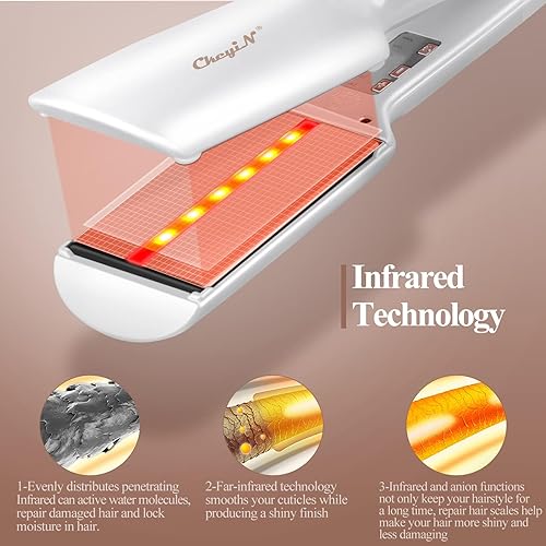 Miniatura 5 de CkeyiN Plancha plana infrarroja profesional, plancha de pelo de turmalina de cerámica de 2.3 pulgadas de ancho con diseño de mango y temperatura