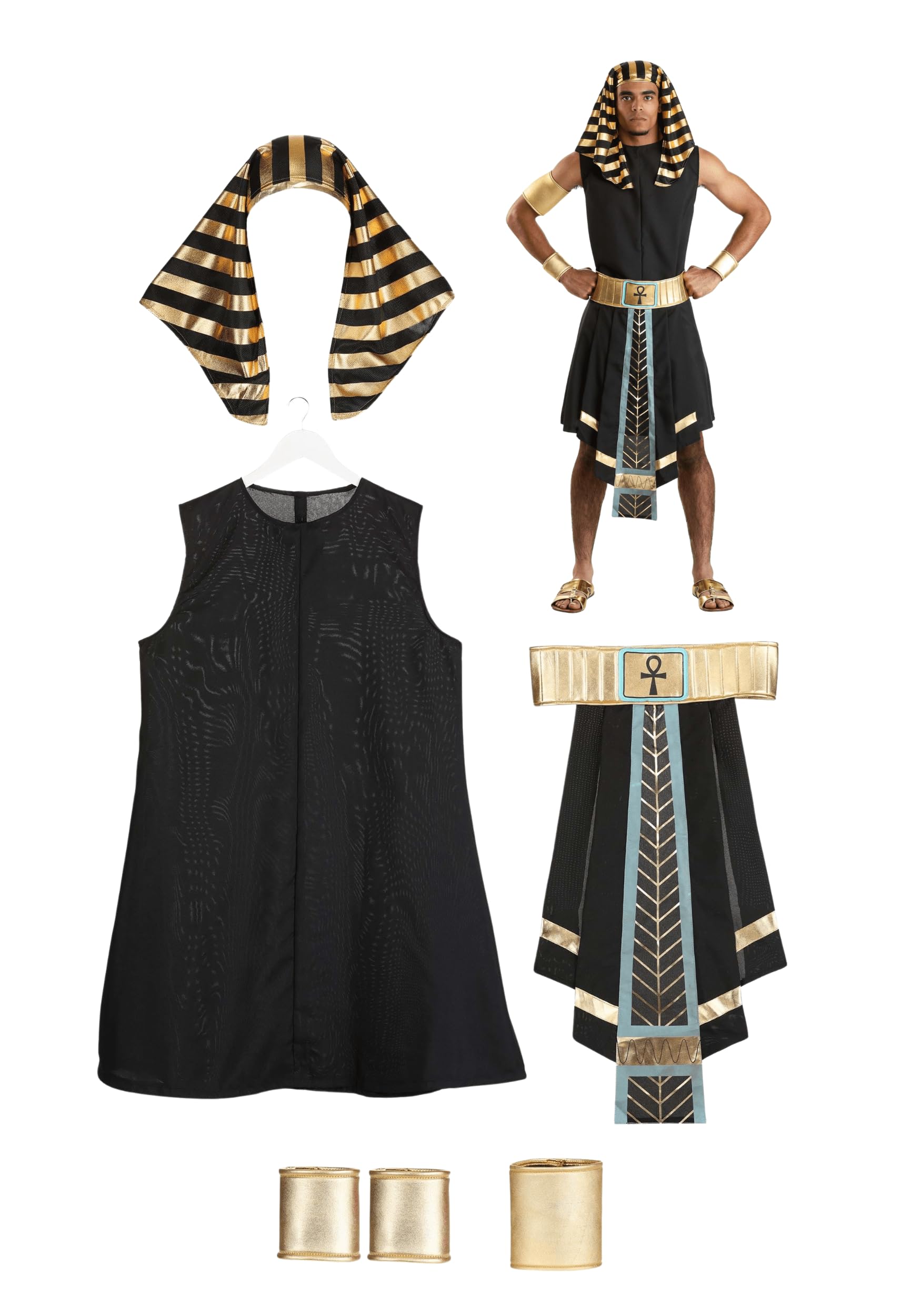 Dark Pharaoh Costume for Men Egyptian Pharaoh Adult Outfit Egypt Halloween Costume